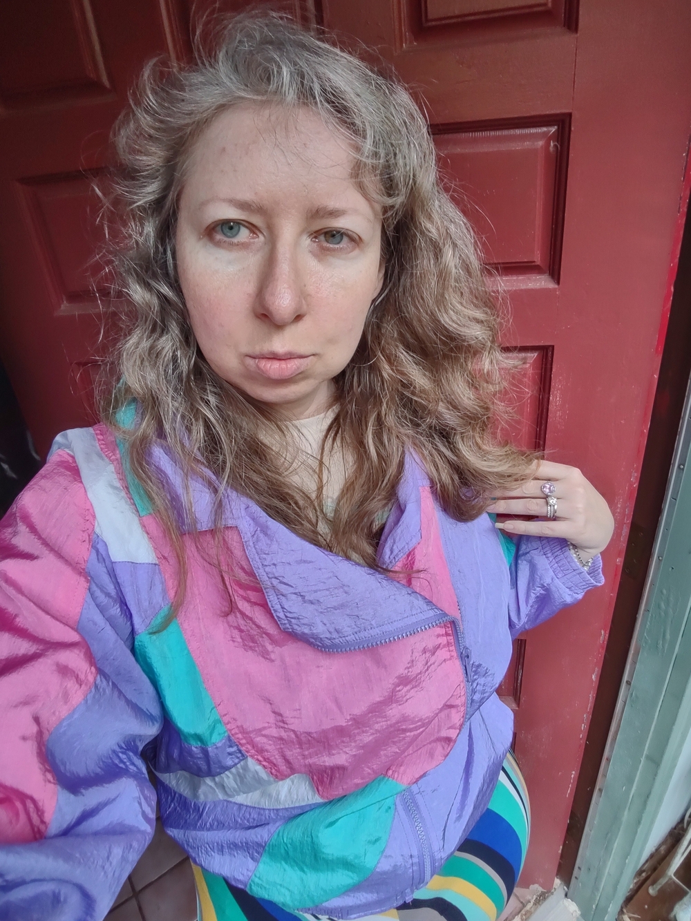 Vintage Colorblock Windbreaker Jacket — Lavender, Pink & Teal